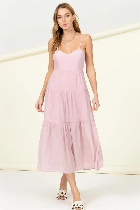 Smocked Sweetheart Tie Back Midi Dress