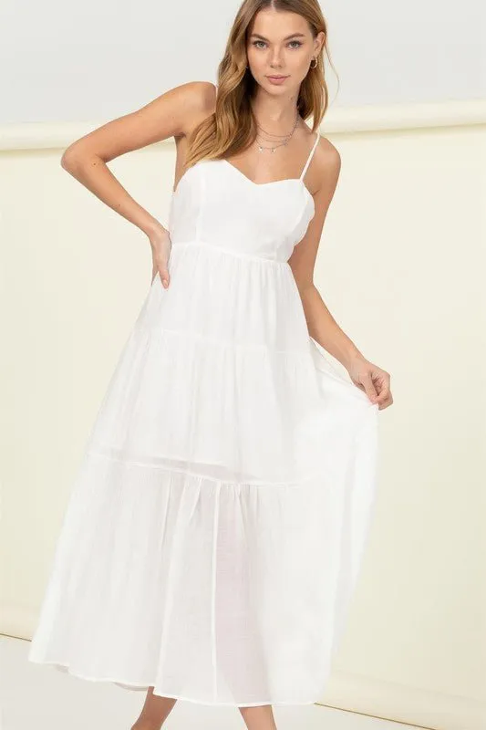 Smocked Sweetheart Tie Back Midi Dress