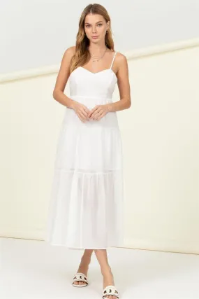 Smocked Sweetheart Tie Back Midi Dress