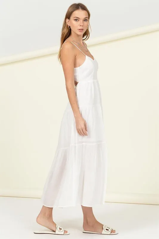 Smocked Sweetheart Tie Back Midi Dress