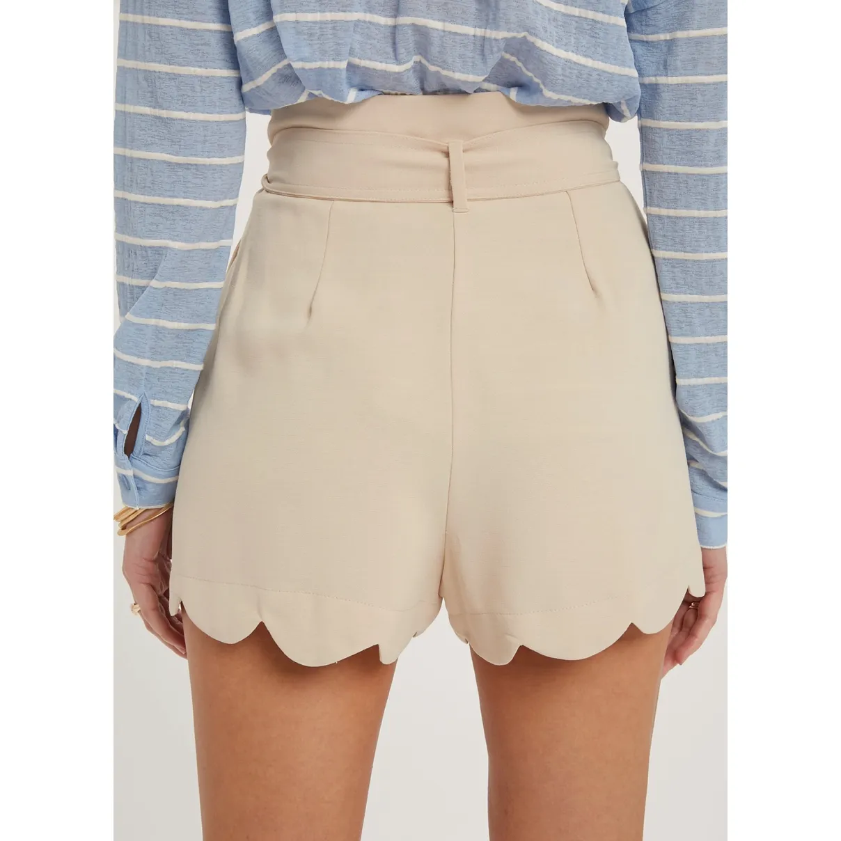 Tan Scallop Hem High Waisted Shorts