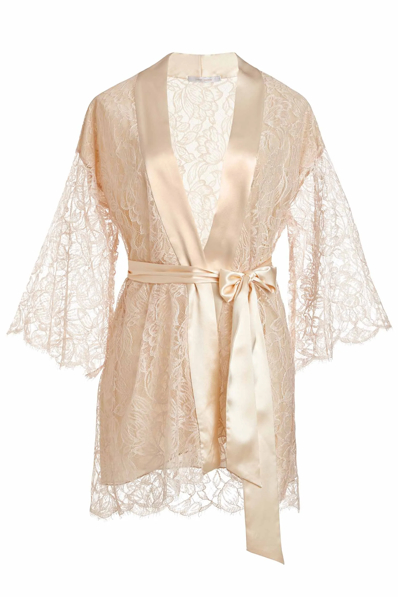 Tulip French Lace & Silk Kimono Robe in Blush Pink