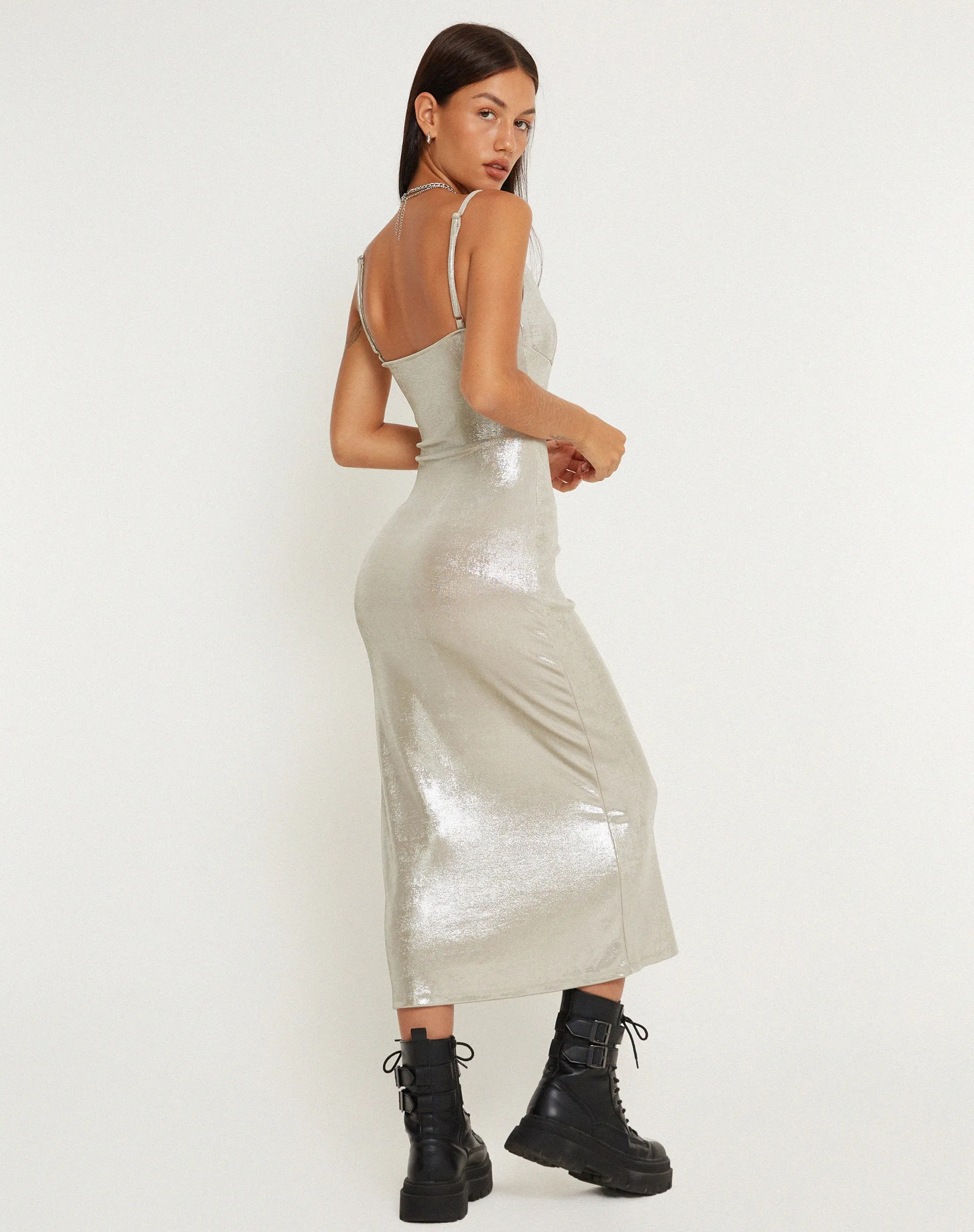 Urban X Motel Lativa Midi Dress in Silver