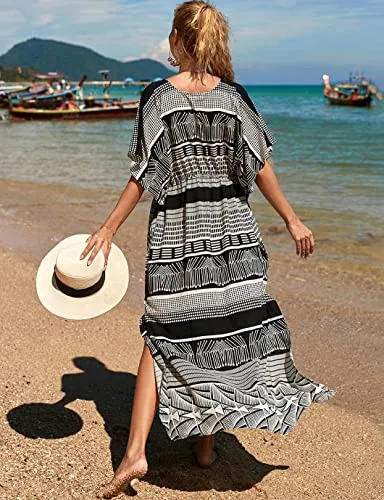 V-Neck Drawstring Kaftan Swimsuit Cover Ups for Women