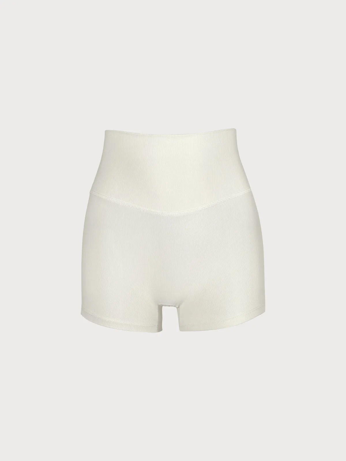 White High Waist Ribbed Yoga Shorts 4”