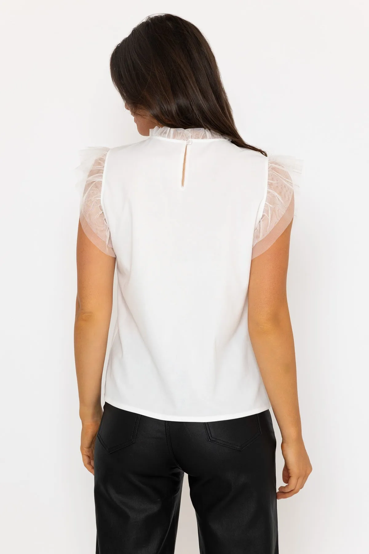 White Mesh Frill Sleeveless Top