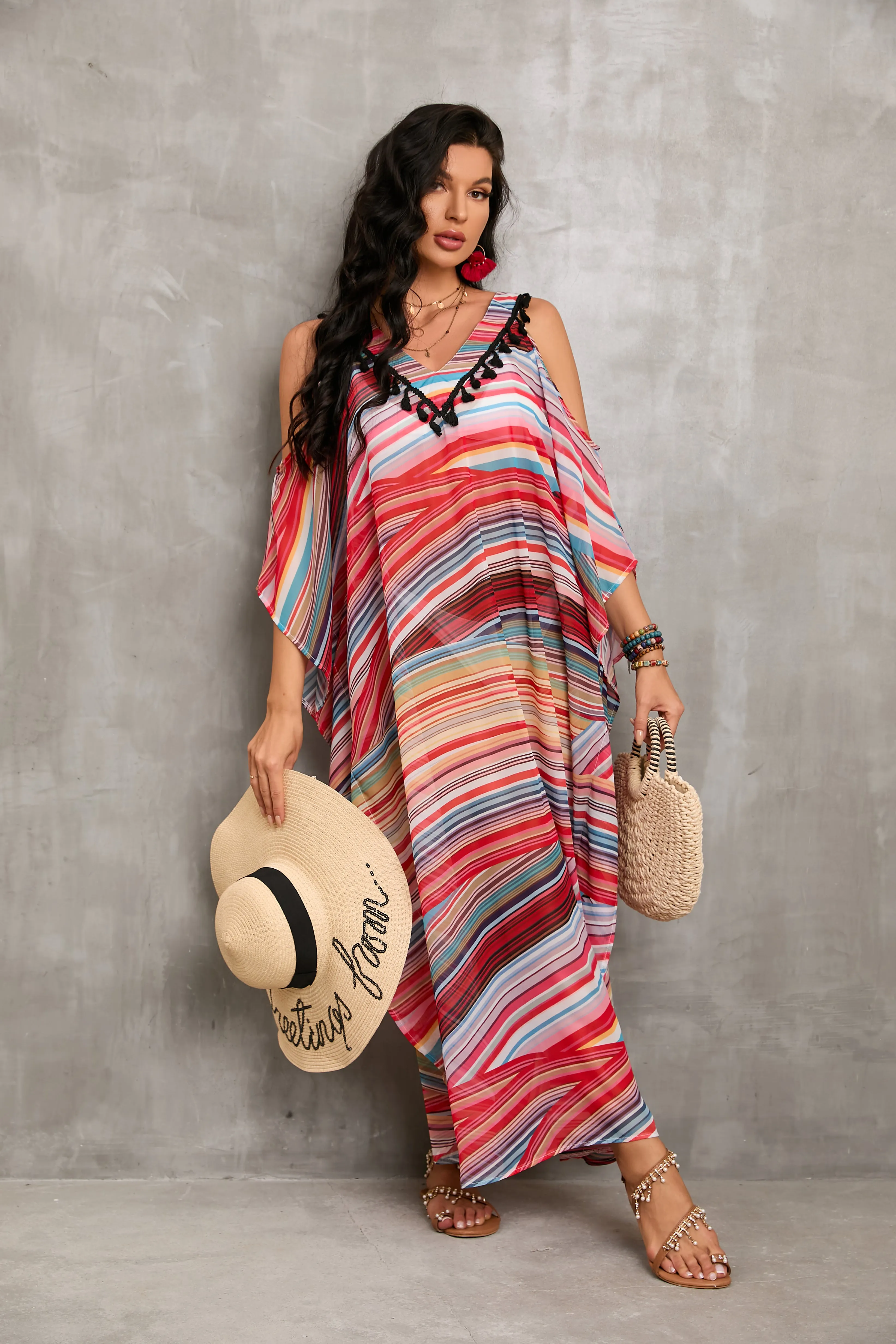 Women's V-Neck Plus Size Beach Kaftan with Side Split