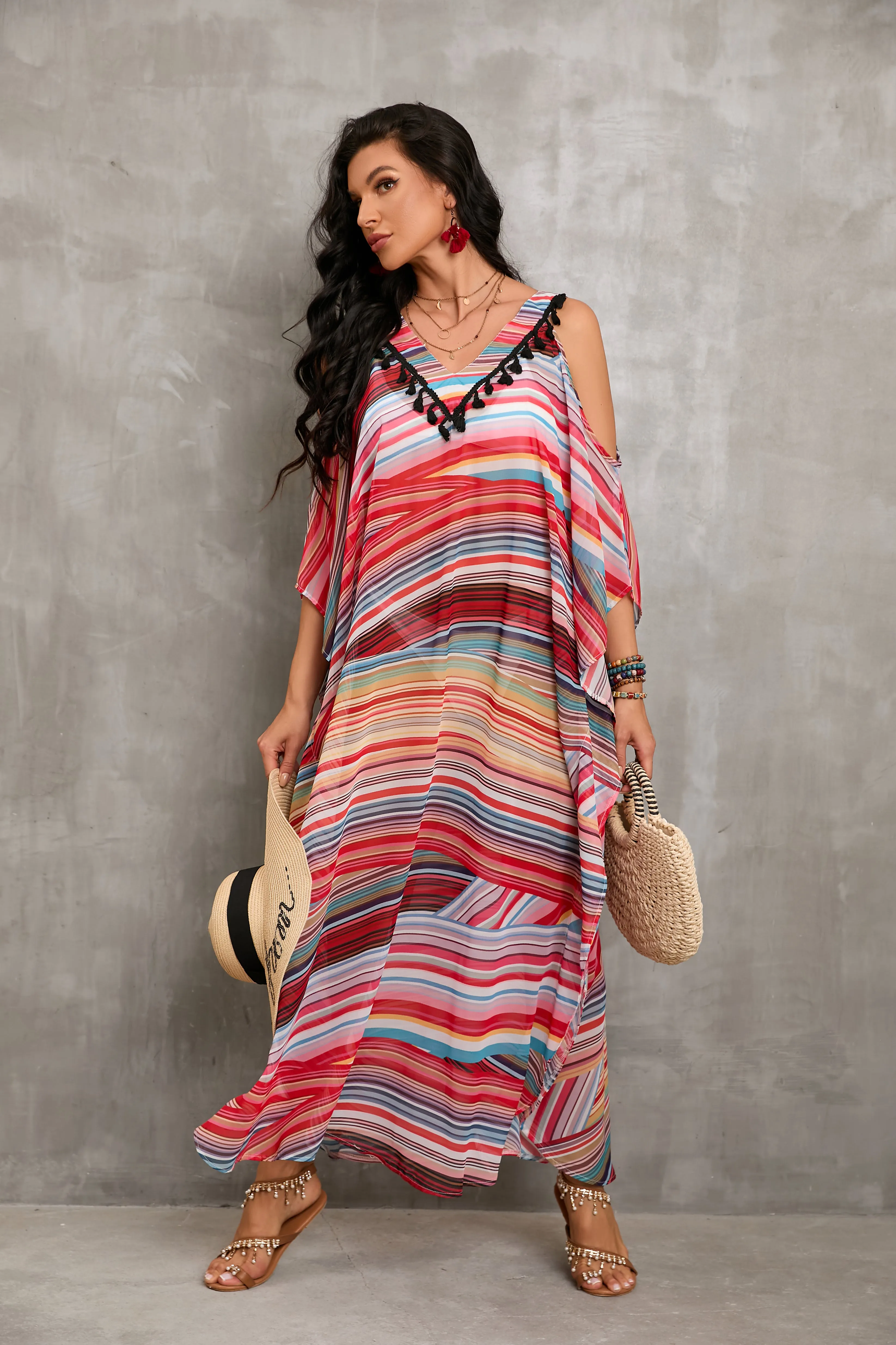 Women's V-Neck Plus Size Beach Kaftan with Side Split