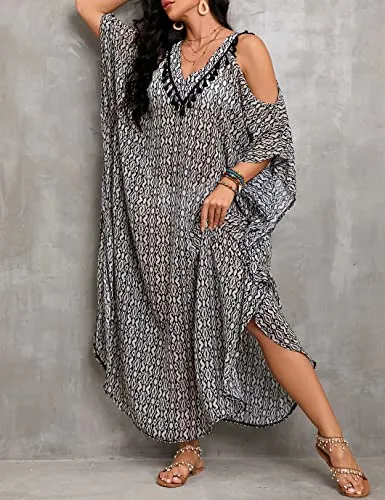 Women's V-Neck Plus Size Beach Kaftan with Side Split