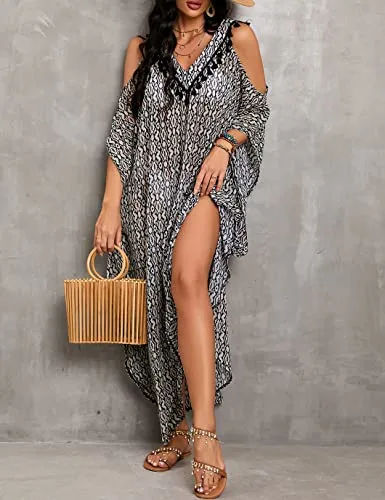 Women's V-Neck Plus Size Beach Kaftan with Side Split