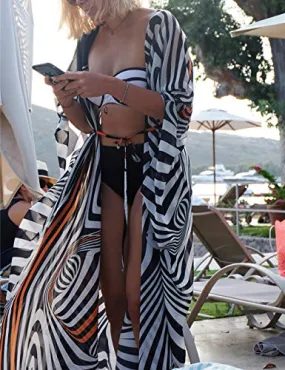 Zebra Print Kimono Cardigan: Women's Swimsuit Cover Up