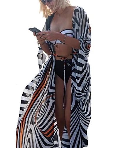 Zebra Print Kimono Cardigan: Women's Swimsuit Cover Up