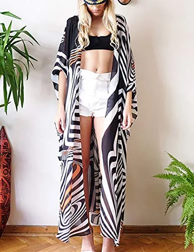 Zebra Print Kimono Cardigan: Women's Swimsuit Cover Up